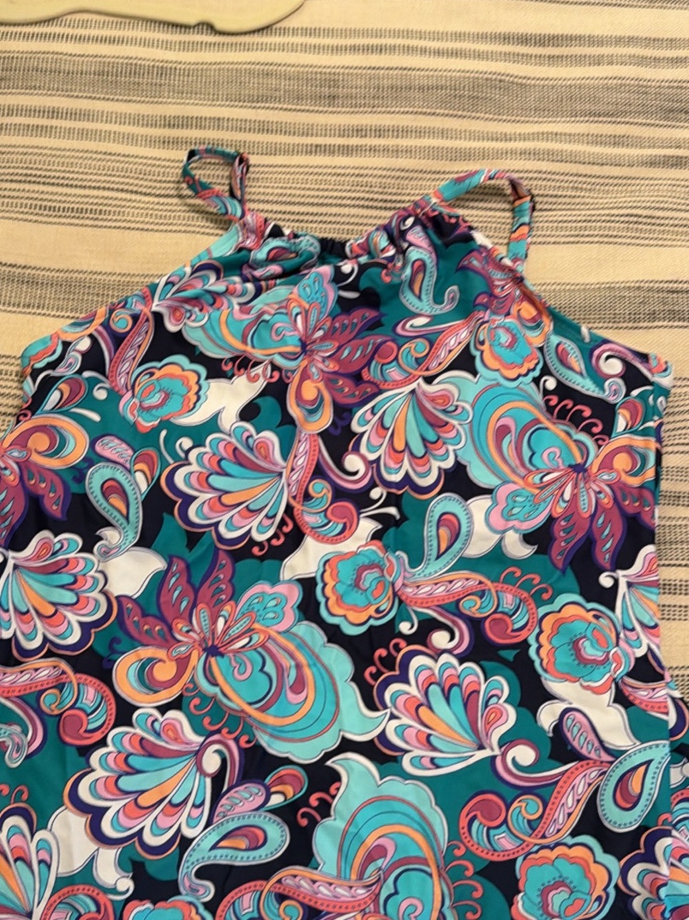Vibrant Teal & Navy Paisley Halter top bathing suit - size 14